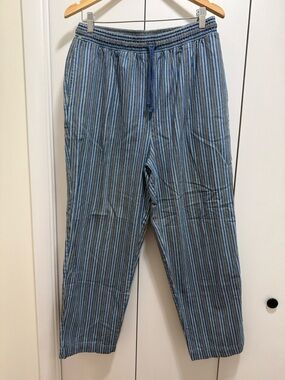 Vintage Orvis 100% Cotton denim stripped elastic waist drawstring pants size 14